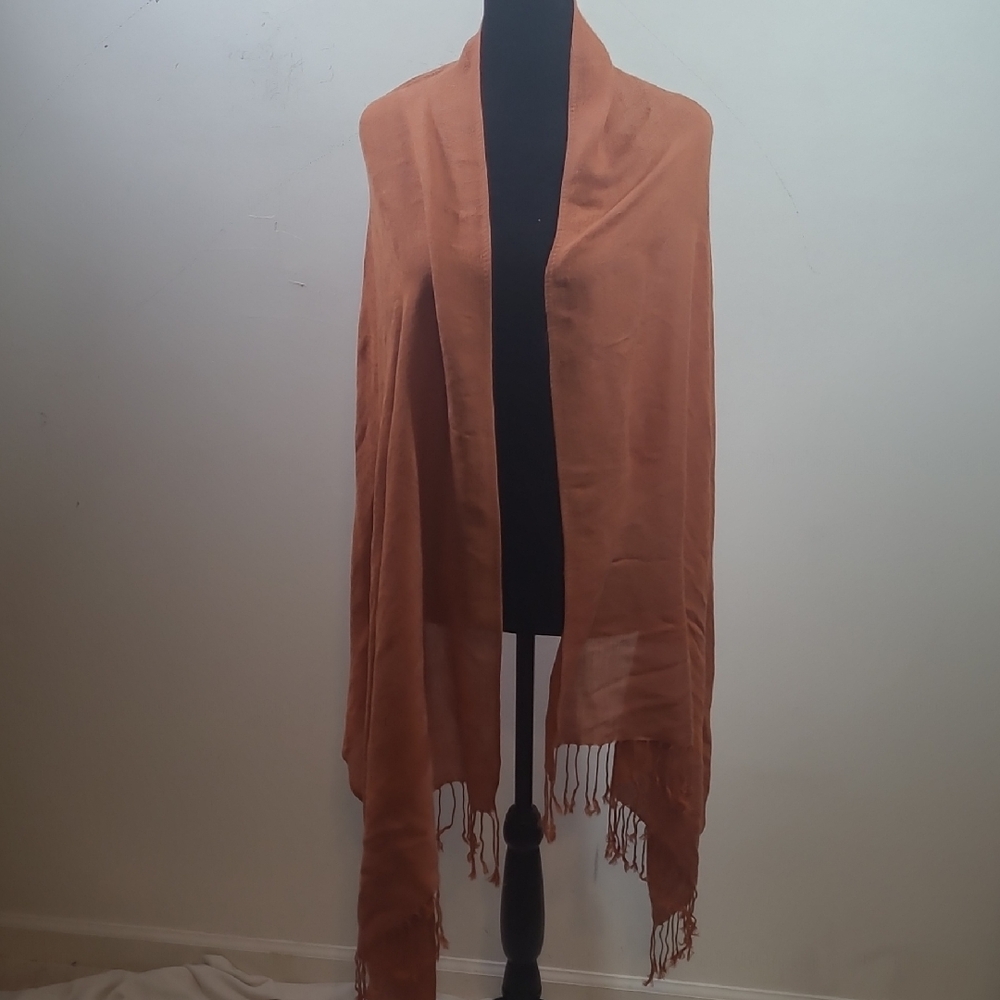 Rust Orange Shawl with Fringe